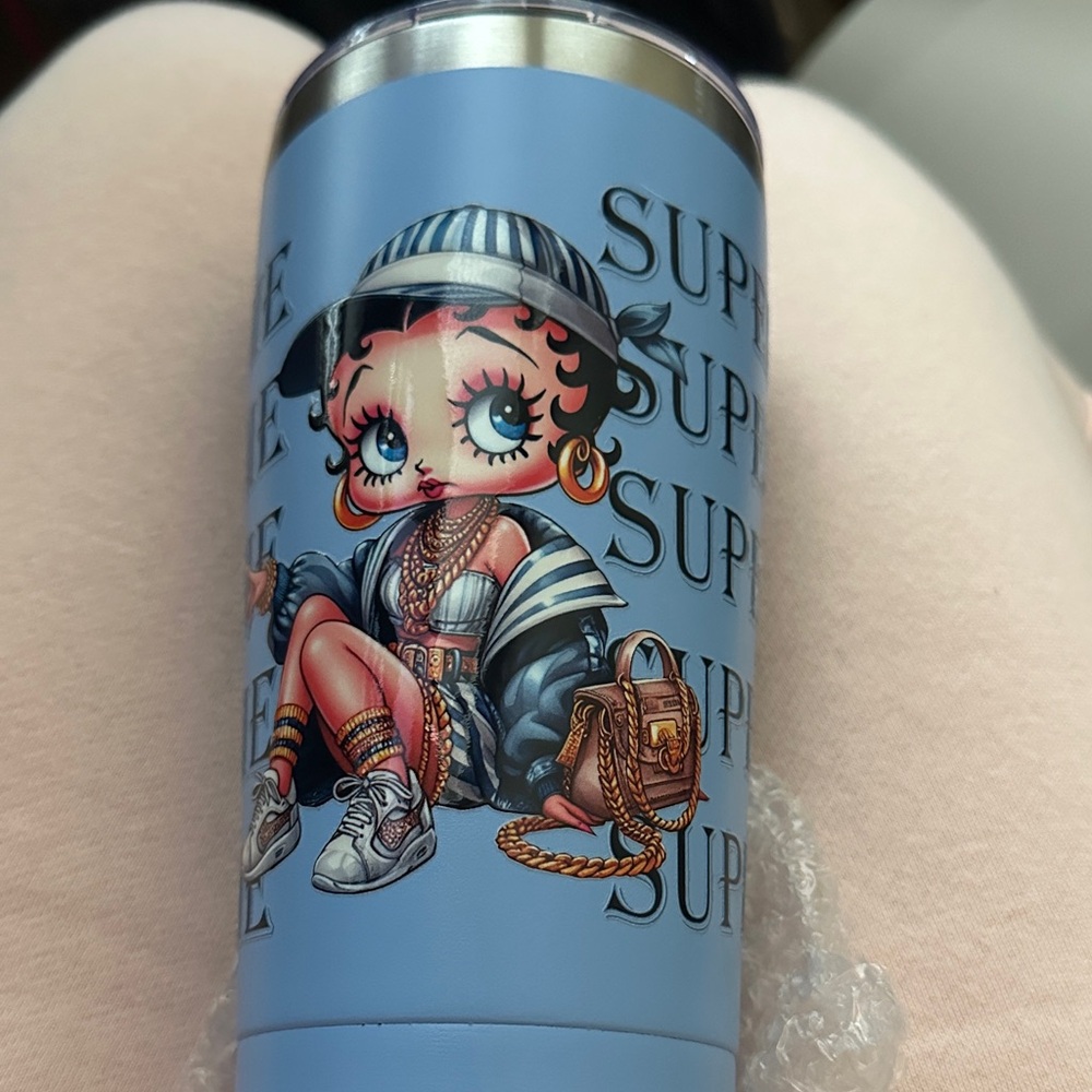 Custom 20oz Blue Tumbler with Cartoon Design